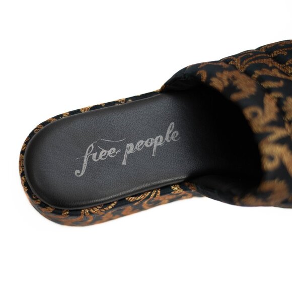 Free People Almost Paradise Brocade Platform Shoes 39 Black Gold Boho Chunky - Picture 10 of 13